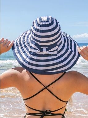 Navy & White Striped Sun Hat with Bow